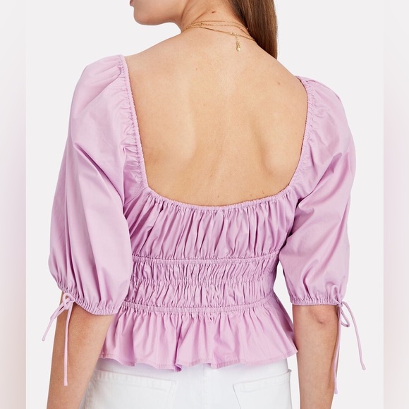 STAUD Lavender Pleated Puffy Sleeves Faye Blouse Top - Picture 10 of 11